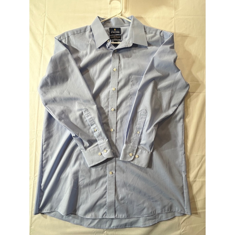 Stafford Travel Performance Super Shirt Mens 17 32-33 Blue Fitted Dress Shirt